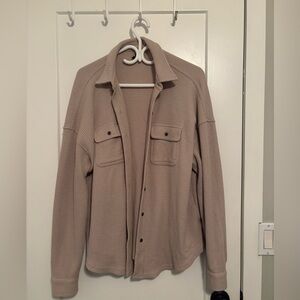 Lazy Pants Waffle Knit Button-Down Shirt Jacket - Beige